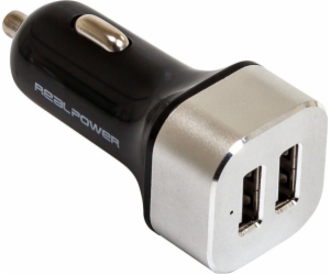 Realpower 2xUSB nabíječka Černá a stříbrná (176635)