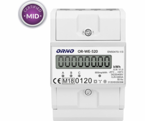 Orno 3-fázový elektroměr, 80A, MID, 3 moduly, DIN TH-35mm