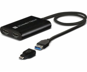 Adaptér Sonnet USB DisplayLink, USB-A samec > Dual 4K HDMI