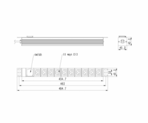  Rack napájecí lišta PDU 10xC13 1U 16A C19 2m