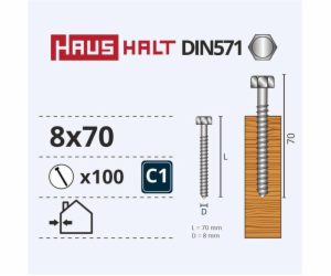 Vruty do dřeva Haushalt, DIN571, 8,0 x 70 mm, ZN, 100 ks.