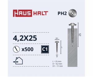 Samořezné šrouby Haushalt, DIN 14566, 4,2 x 25 mm, 500 ks.