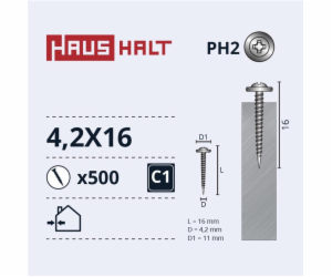 Samořezné šrouby Haushalt, DIN 14566, 4,2 x 16 mm, 500 ks.
