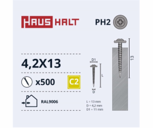 Samořezné šrouby Haushalt, DIN 14566, 4,2 x 13 mm, 500 ks.