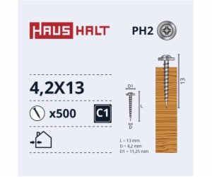 Samořezné šrouby Haushalt, DIN 14566, 4,2 x 13 mm, 500 ks.