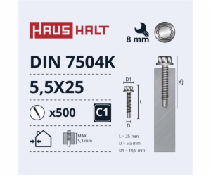 Samořezné šrouby Haushalt, DIN 7504K, 5,5 x 25 mm, 500 ks.