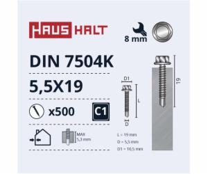 Samořezné šrouby Haushalt, DIN 7504K, 5,5 x 19 mm, 500 ks.