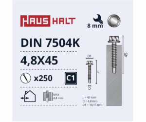 Samořezné šrouby Haushalt, DIN 7504K, 4,8 x 45 mm, 250 ks.