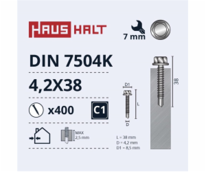 Samořezné šrouby Haushalt, DIN 7504K, 4,2 x 38 mm, 400 ks.