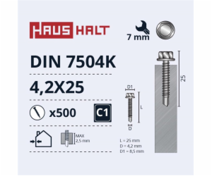 Samořezné šrouby Haushalt, DIN 7504K, 4,2 x 25 mm, 500 ks.