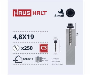 SAVISR 4,8X19 MET+EPDM RAL9011 (250-12)