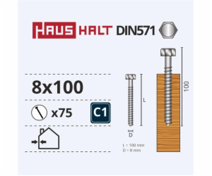 Vruty do dřeva Haushalt, DIN571, 8,0 x 100 mm, ZN, 75 ks.