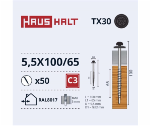 Samořezné šrouby Haushalt, DIN 7504N, 5,5 x 100/65 mm, 50...