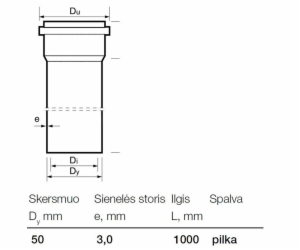 Vnitřní kanalizační PVC trubka Wavin, O 50 mm, 1m