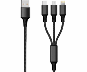 USB 2GO USB-A - USB-C + microUSB + Lightning kabel 3 m če...