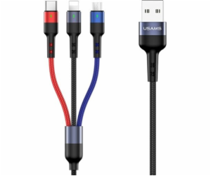 Usams USB-A - USB-C + microUSB + Lightning kabel 0,35 m č...