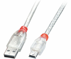 Lindy USB-A - miniUSB USB kabel 0,5 m průhledný (41781)