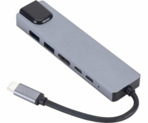 eSTUFF přenosný USB-C Hub 6-v-1,  šedá (ES623012)