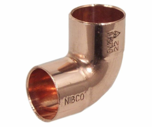 Měděné koleno NIBCO 5090010, 90°V/V, krátký rádius, 15 mm