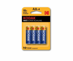 Baterie Kodak AA MAX alkalická 4 ks, blistr