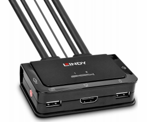 Lindy 2portový kabelový KVM přepínač, HDMI 4K60, USB 2.0 ...