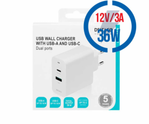 DELTACO USBC-AC138, 1x USB A/1xType C, Nabíjačka