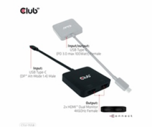 Club3D Video hub MST USB-C na 2xHDMI + USB-C PD 3.0, 4K60Hz