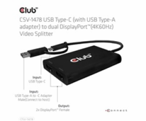 Club3D Video rozbočovač MST USB-C (USB-A adaptér) na 2xDP...