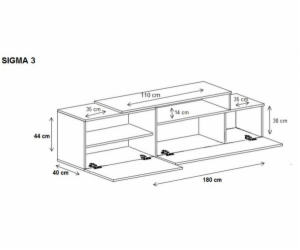 Cama TV skříňka SIGMA 3 180 bílá/bílý lesk + dub sonoma