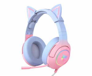 Herní sluchátka K9 7.1 RGB Proceros Cat Pink-Blue USB uši