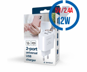 GEMBIRD 2-port universal USB charger 2.4A white