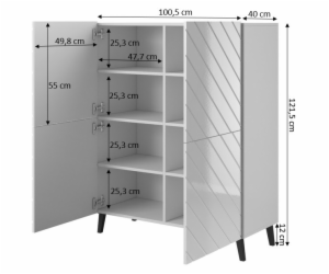 Police ABETO 100,5 x 40 x 121,5 cm bílá/lesklá bílá