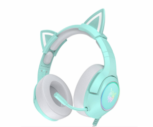 Herní sluchátka K9 RGB USB cat ears zelená (kabelová)