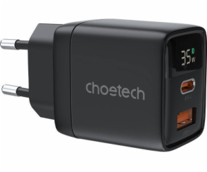 Wall charger GAN3 USB-A+C PD35W Choetech PD6052 (black)