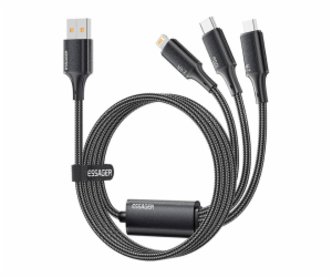 USB-A 3in1 cable, Essager, EXCMTL-JJ01-P, USB-C/Lightning...