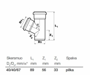 Vnitřní drenážní T-kus Wavin, O 40 / 40 mm, 67°