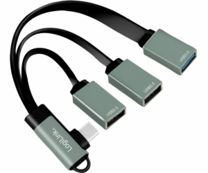 Hub USB 3.2, USB-C/M 90, až 3xUSB-A/F, 0,15 m