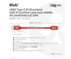 Club3D kabel USB-C, Oboustranný USB-IF Certifikovaný data...