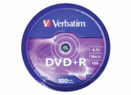 1x100 Verbatim DVD+R 4,7GB 16x Speed, matny stribrna