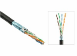 FTP kabel LYNX Cat5E, drát, venkovní PE, černý, 305m