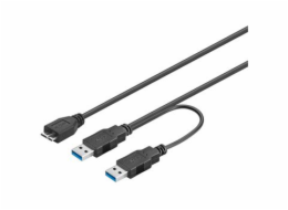 PREMIUMCORD Kabel USB 3.0 2xA - micro (M/F) 30cm DUÁLNÍ (extra napájení)