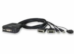 ATEN 2-port DVI KVM USB mini, integrované kabely, tlačítko pro přepínání