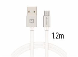 Data kabel SWISSTEN Textile microUSB 1,2 m, stříbrná