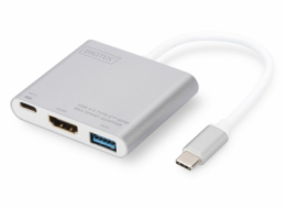 Adapter USB Digitus USB-C - HDMI + USB-C + USB Srebrny  (DA-70838-1)