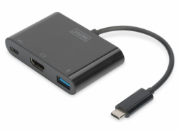 DIGITUS USB typ C Multiportový adaptér HDMI  4K@30 Hz 1x HDMI, 1x port USB-C (PD), 1x USB 3.0