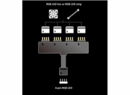 AKASA RGB LED splitter, 4-pin rozbočovač pro RGB LED pásky / 1x female / 4x male, černá, 10 cm