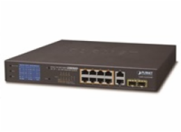 Planet GSD-1222VHP PoE switch, 8x PoE + 2x 1000Base-T + 2x SFP, LCD,VLAN, extend mód 10Mb do 250m, IEEE 802.3at 120W