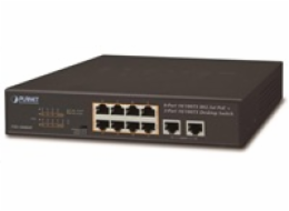 Planet FSD-1008HP Planet FSD-1008HP PoE switch 10x 100Mb, 8xPoE 802.3at 30W/120W, VLAN, extend mód 10Mb/s do 250m, fanless