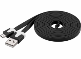 Kabel micro USB 2.0, A-B 2 m, plochý PVC kabel, černý