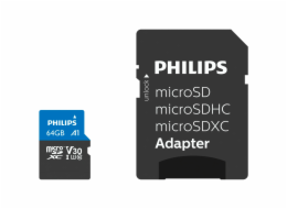 Philips MicroSDXC Card      64GB Class 10 UHS-I U3 vc. Adapter